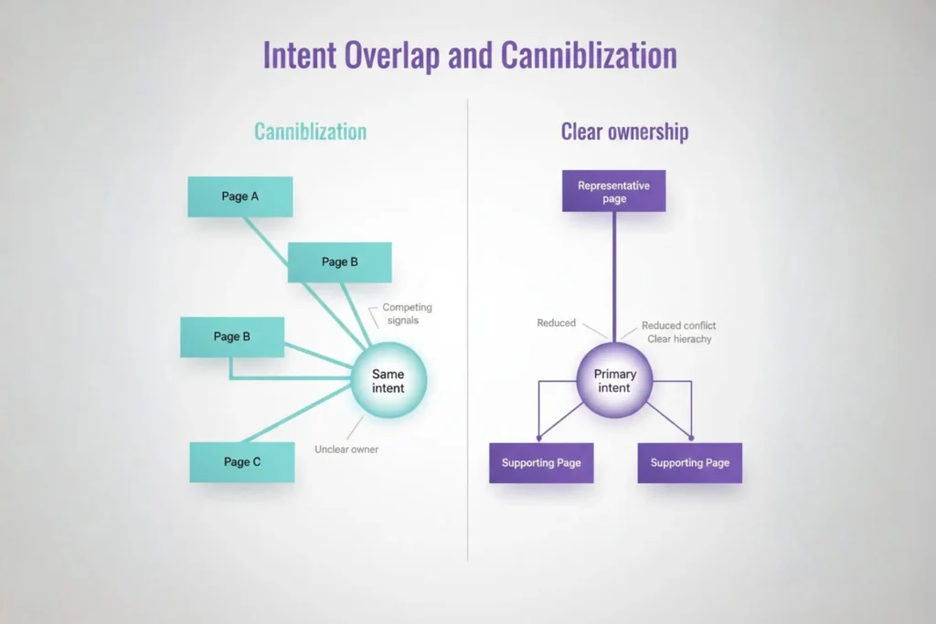 topical authority and cannibalization - infographics