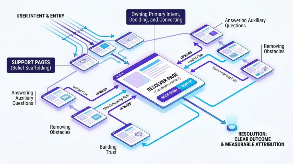 Page hierarchy - why pages cooperate not compete (decision‑level system model) 2 page hierarchy infographics 01 2