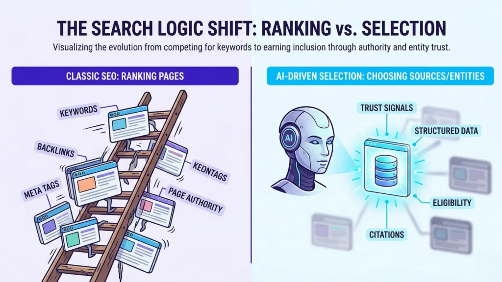 Selection vs Ranking - Why AI Selects Sources, Not Pages 2 selection vs ranking infographics 01 2