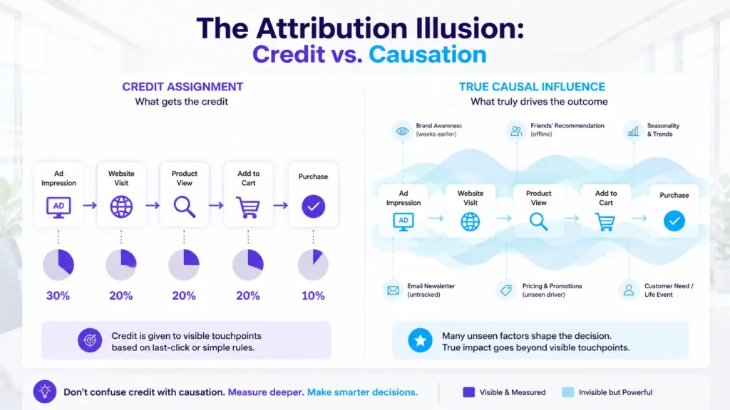 attribution assigns credit not causation infographic 01