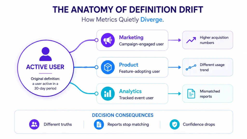 How Definition Drift Destroys Analytics Trust and What to Check Next 2 definition drift in analytics infographic 01