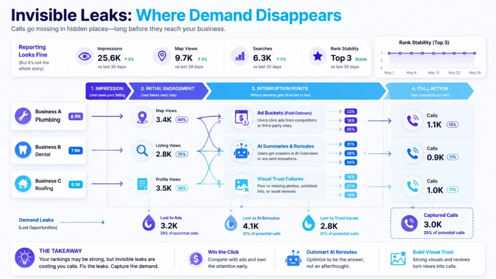 Why Local Visibility Failures First Show Up in Demand, Not Rankings 4 local search visibility failure symptoms infographic 02