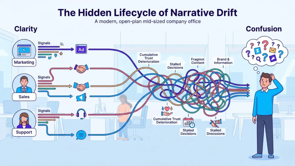 Narrative Drift in Brand Positioning: Diagnosing Why Expectation and Trust Fracture 2 narrative drift in brand positioning infographic 01