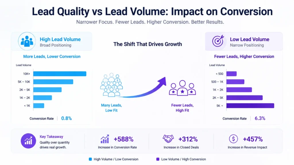 Why Reducing Lead Volume Can Strengthen Positioning and Improve Outcomes 2 positioning volume vs quality infographic 01
